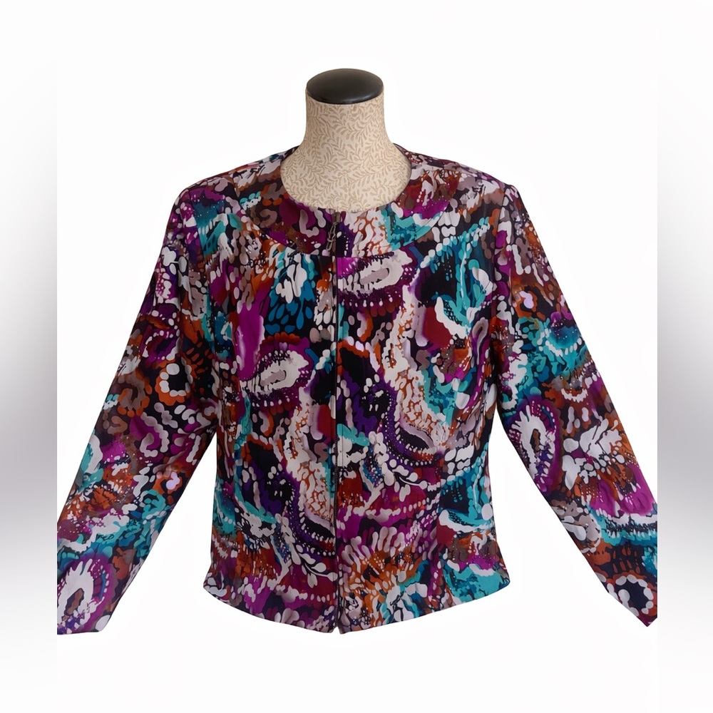 Molly & Maxx Colorful Abstract Print Zip Jacket – Size L